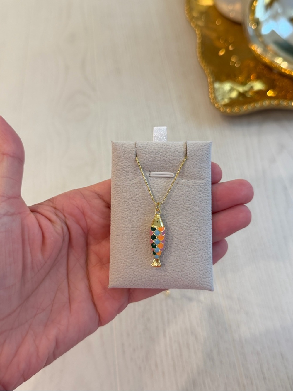 Gold Fish Pendant Necklace with Multicolor Enamel - Women Jewelry